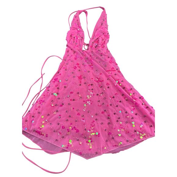 Oh Polly x Bratz Pink Luna Dress Size 4 Sequin Halter Backless Party MiniY2K - Picture 6 of 9